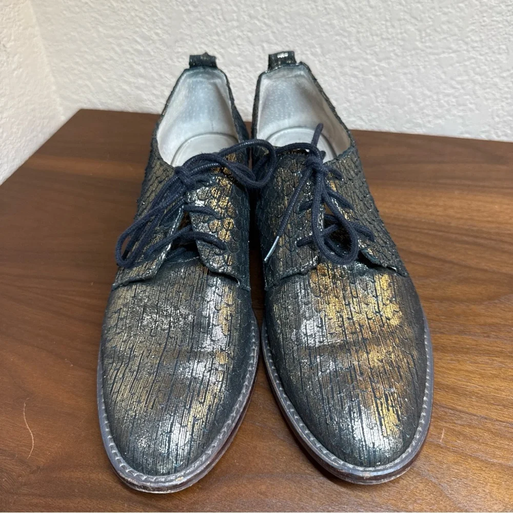 Louise Et Cie Black Gold Lo-Fenn Lace Up Oxfords Shoes Size 9 M Genuine Leather
